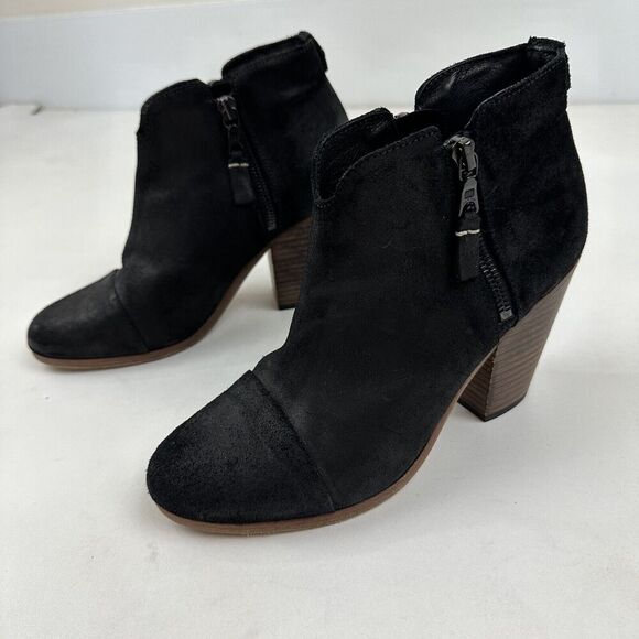 RAG & BONE NEW YORK Margot Black Leather Heeled Side Zip Ankle Booties 7.5/37.5 - Picture 10 of 13